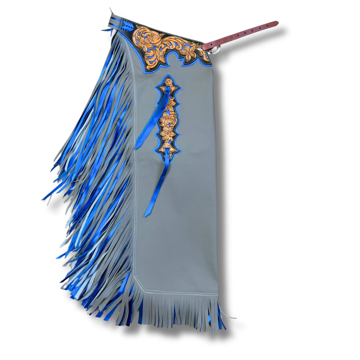Rodeo Wins Bull Riding Chaps – Gray & Metallic Blue | RW02017