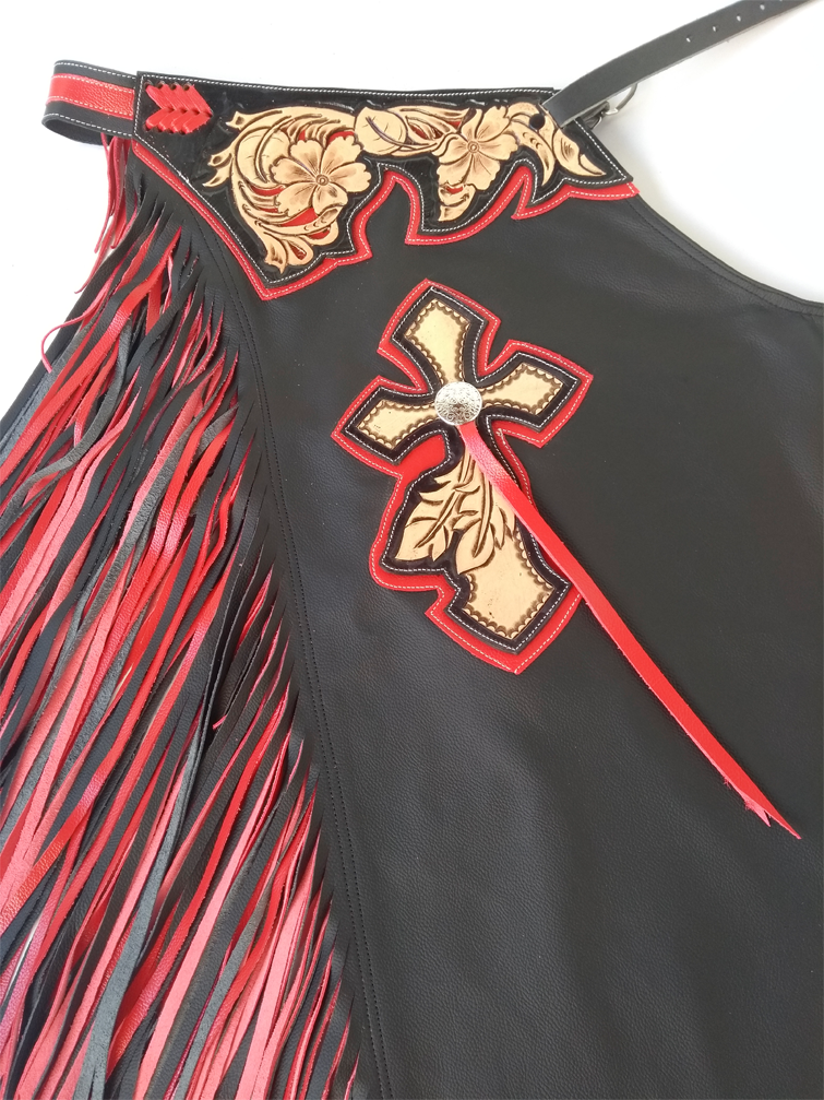 CHAPS RW - DOUBLE FRINGE - RED/BLACK - LEATHER QUALITY - Rodeo Wins