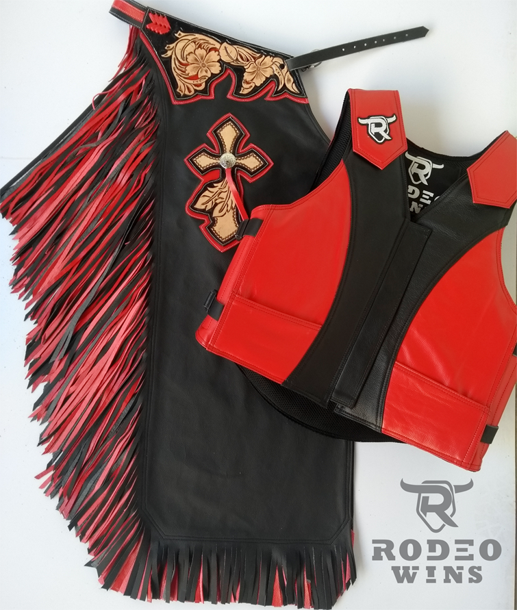 SET CHAPS AND VEST BULL RIDING - DOUBLE FRINGE - Rodeo Wins