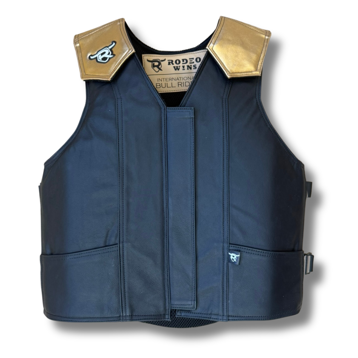 IN STOCK - MEDIUM BULL RIDING VEST / BLACK/GOLD/SILVER