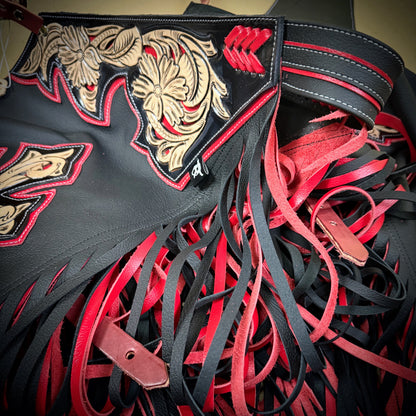 CHAPS RW - DOUBLE FRINGE - RED/BLACK - LEATHER QUALITY