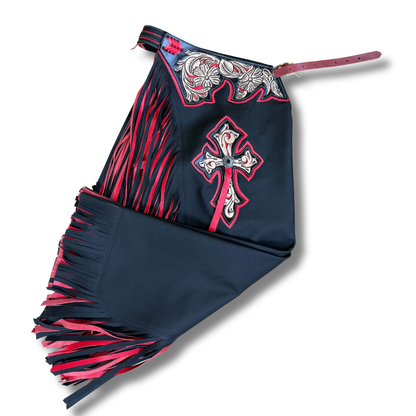 CHAPS RW - DOUBLE FRINGE - RED/BLACK - LEATHER QUALITY