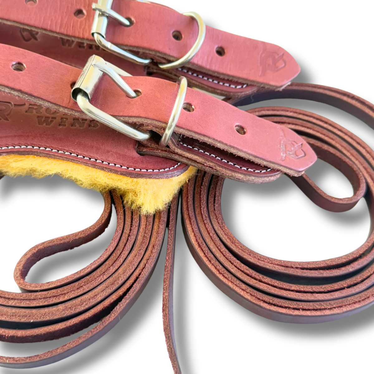 Rodeo Wins traditional Spur Straps Set for Bull Riding & Saddle Bronc – Oiled Leather. - Rodeo Wins 