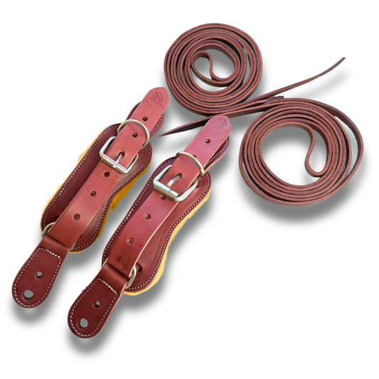 Rodeo Wins traditional Spur Straps Set for Bull Riding & Saddle Bronc – Oiled Leather.
