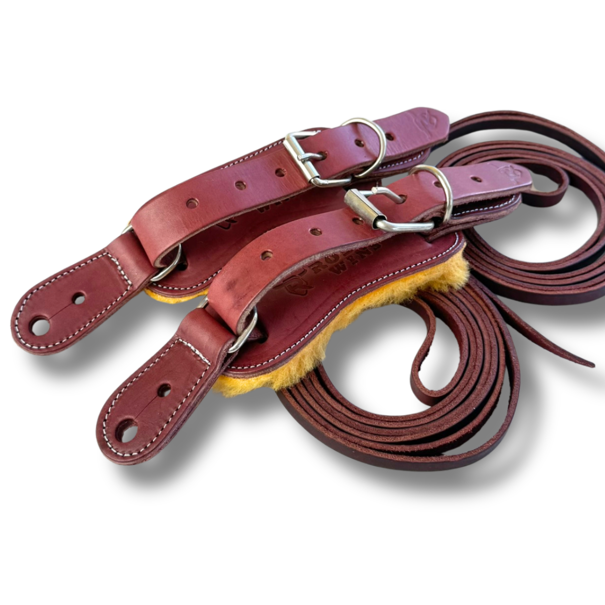 Rodeo Wins traditional Spur Straps Set for Bull Riding & Saddle Bronc – Oiled Leather. - Rodeo Wins 