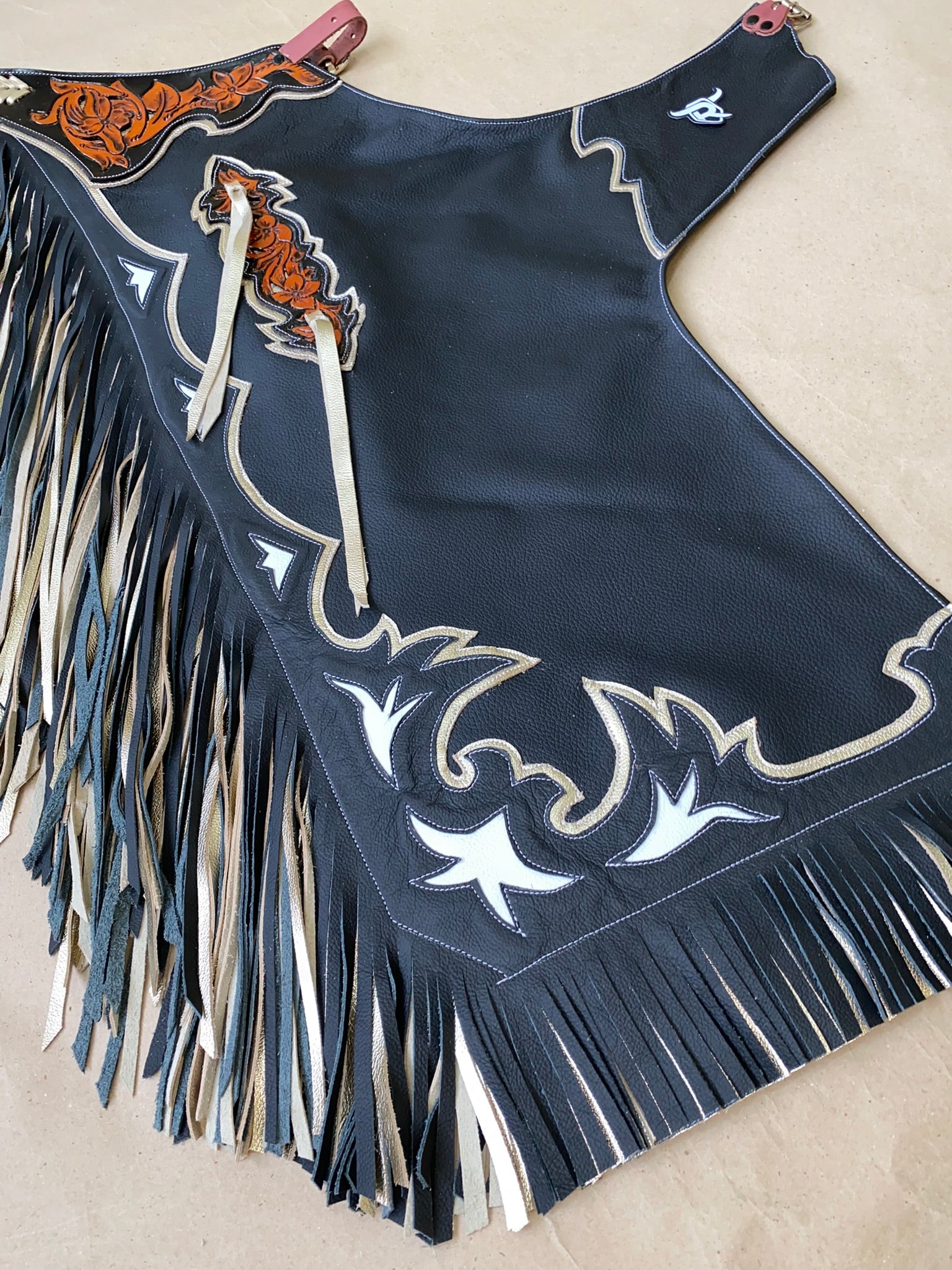 JUNIOR CHAPS - DOUBLE FRINGE BLACK/GOLD (IN STOCK) - Rodeo Wins 