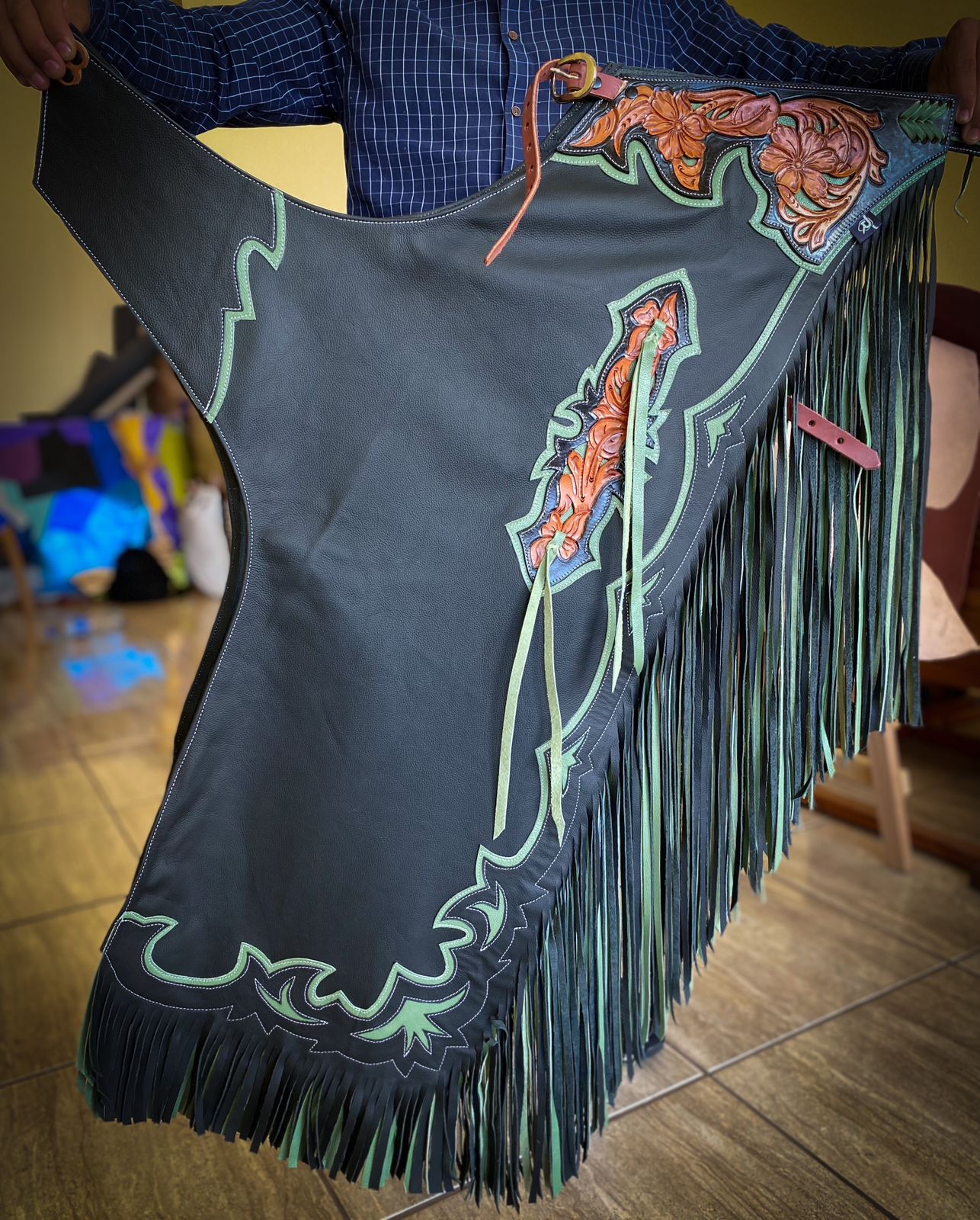 CHAPS BULL RIDING BLACK/GREEN – Rodeo Wins