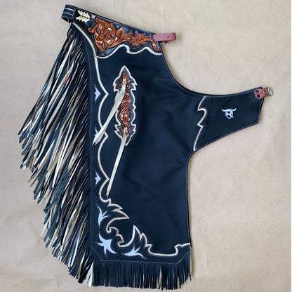 JUNIOR CHAPS - DOUBLE FRINGE BLACK/GOLD (IN STOCK) - Rodeo Wins 