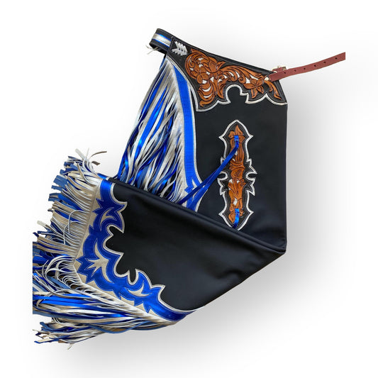 RODEO WINS CHAPS - BLACK/BLUE/SILVER